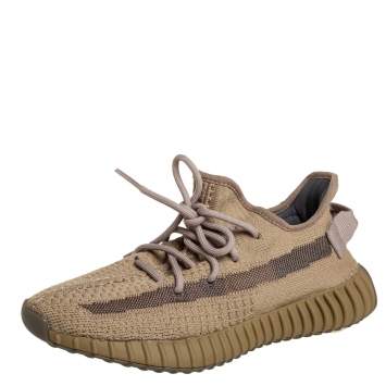 Pre Owned Yeezy x adidas Brown Knit Fabric Boost 350 V2 Earth Sneakers Size 38 2/3