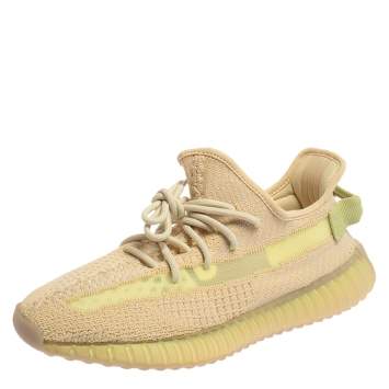 Pre Owned Yeezy Flax Cotton Knit Boost 350 V2 Sneakers Size 42 2/3