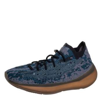 Pre Owned Yeezy x adidas Blue/Grey Knit Fabric Boost 380 Covellite Low Top Sneakers Size 46 2/3