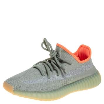 Pre Owned Yeezy x Adidas Green/Grey Knit Fabric Boost 350 V2 Desert Sage Reflective Sneakers Size 38.5