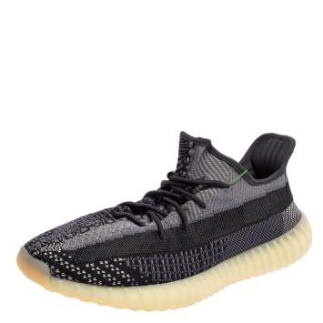 Pre Owned Yeezy x adidas Black/Grey Knit Fabric Boost 350 V2 Asriel Low Top Sneakers Size 49 1/3