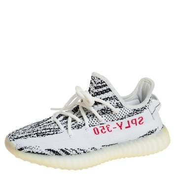 Pre Owned Yeezy x adidas White/Black Knit Fabric Boost 350 V2 Zebra Low Top Sneakers Size 40