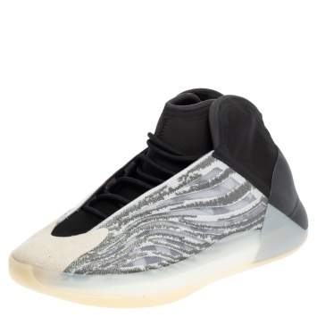 Pre Owned Yeezy x adidas Grey/Black Mesh And Neoprene QNTM High Top Sneakers Size 43 1/3