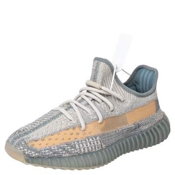 Pre Owned Yeezy x adidas Grey/Beige Knit Fabric Boost 350 V2 Israfil Low Top Sneakers Size 40 2/3