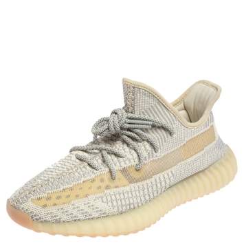 Pre Owned Yeezy x Adidas Grey/Cream Knit Fabric Boost 350 V2 Lundmark Sneakers Size 44