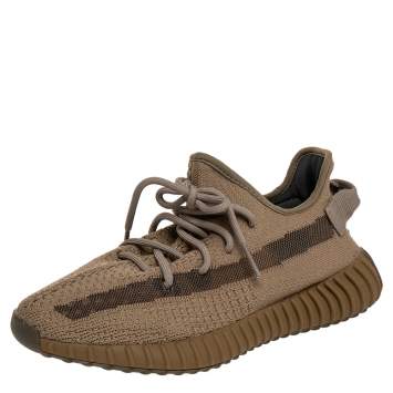 Pre Owned Yeezy x adidas Brown Knit Fabric Boost 350 Earth Low Top Sneakers Size 40 2/3