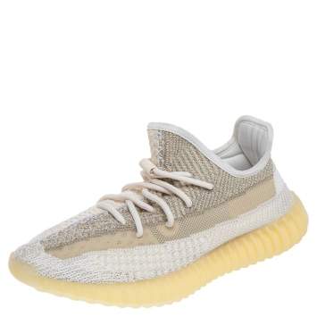 Pre Owned Adidas x Yeezy White/Yellow Knit Fabric Boost 350 V2 Abez Reflective Low Top Sneakers Size 40 2/3
