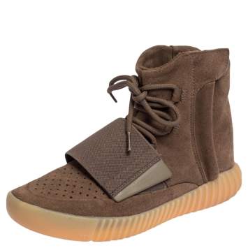 Pre Owned Yeezy x Adidas Boost 750 Brown Suede Glow In The Dark High Top Sneakers Size 38 2/3