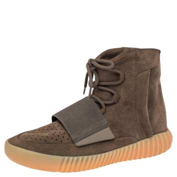 Pre Owned Adidas Yeezy Boost 750 Light Brown Suede Gum High Top Sneakers Size 42.5