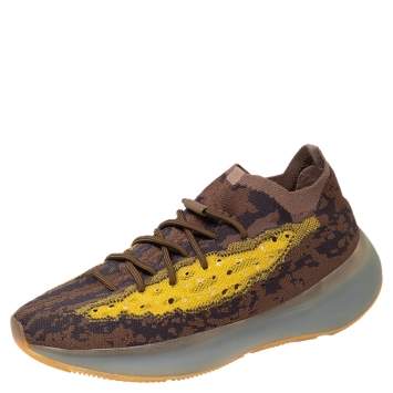 Pre Owned Yeezy x adidas Brown/Yellow Knit Fabric Boost 380 LMNTE Sneakers Size 46