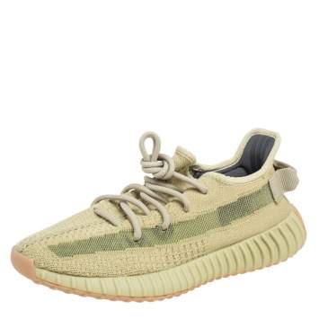 Pre Owned Yeezy x Adidas Green Fabric Boost 350 V2 Sulfur Sneakers Size 40.5