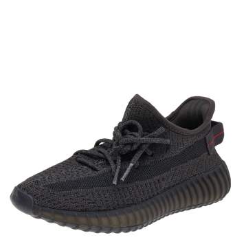 Pre Owned Yeezy x adidas Black Knit Fabric Boost 350 V2 Static Reflective Low Top Sneakers Size 39