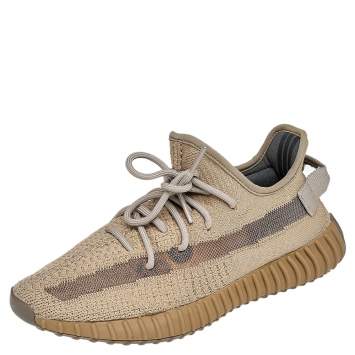 Pre Owned Yeezy x Adidas Brown Knit Fabric Boost 350 V2 Earth Sneakers Size 41 1/3