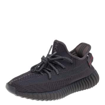 Pre Owned Yeezy x Adidas Black Knit Fabric Boost 350 V2 Static Reflective Low Top Sneakers Size 39 1/3
