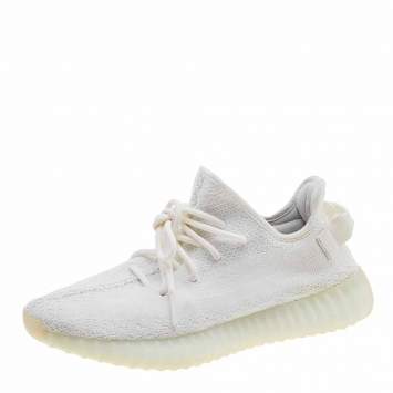 Pre Owned Yeezy x Adidas White Knit Fabric Boost 350 V2 Triple White Sneakers Size 43 1/3