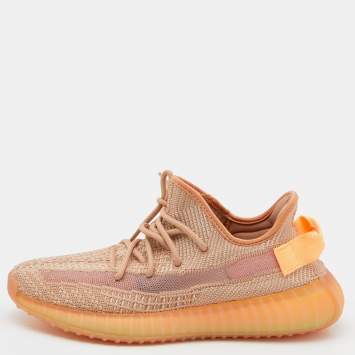 Pre Owned Yeezy x Adidas Brown Knit Fabric Boost 350 V2 Clay Sneakers Size 41 1/3