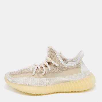 Pre Owned Yeezy x Adidas 350 V2 Cream/White Knit Fabric Sneakers Size 39.5