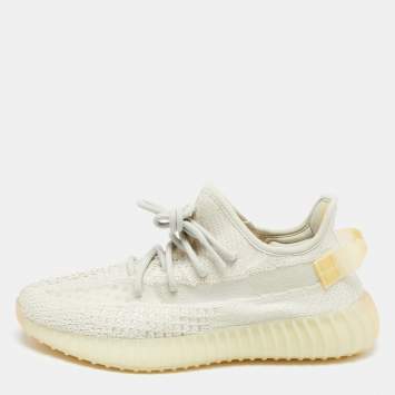 Pre Owned Yeezy x Adidas White Knit Fabric Boost 350 V2 Light Lace Up Sneakers Size 42