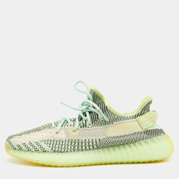 Pre Owned Yeezy x Adidas Neon Yellow Knit Fabric Yezreel Non-Reflective Boost 350 V2 Sneakers Size 44 2/3