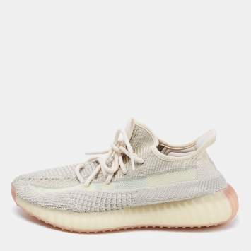 Pre Owned Yeezy x Adidas Beige Knit Fabric Boost 350 V2 Citrin Low-Top Sneakers Size 42