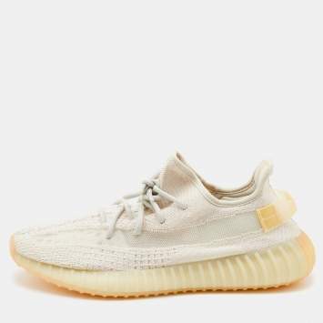 Pre Owned Yeezy x Adidas White Knit Fabric Boost 350 V2 Light Low Top Sneakers Size 46