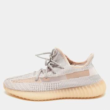 Pre Owned Yeezy x Adidas Pink Knit Fabric Boost 350 V2 Synth Sneakers Size 42 2/3