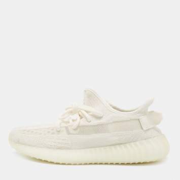 Pre Owned Yeezy x Adidas White Fabric and Mesh 350 v2 Triple Sneakers Size 42 2/3