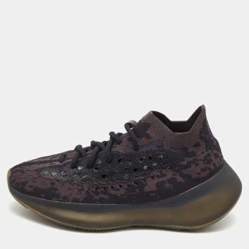 Pre Owned Yeezy x Adidas Black Knit Fabric Boost 380 Onyx Sneakers Size 38