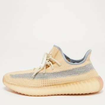 Pre Owned Yeezy x Adidas Light Yellow/Blue Knit Fabric 350 V2 Linen Sneakers Size 46