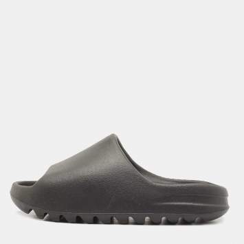 Pre Owned Adidas Black Rubber Yeezy Slide Onyx Slide Flats Size 43