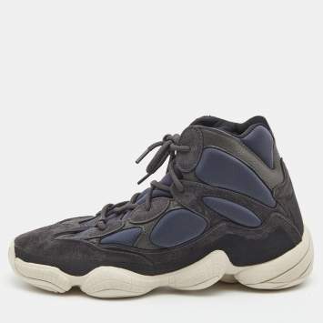 Pre Owned Yeezy x adidas Dark Blue Suede and Fabric Yeezy 500 High Top Sneakers Size 48