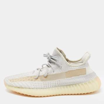 Pre Owned Yeezy x Adidas White/Cream Knit Fabric Boost 350 V2 Lundmark Non Reflective Sneakers Size 48
