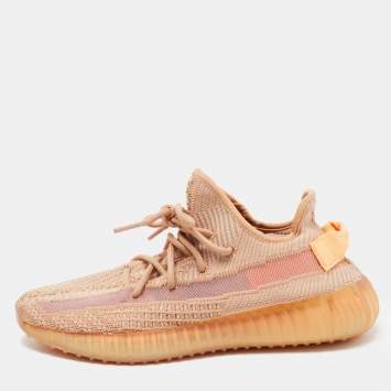 Pre Owned Yeezy x Adidas Beige Knit Fabric Boost 350 V2 Clay Sneakers Size 40