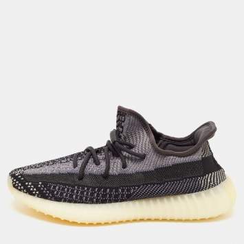 Pre Owned Yeezy x Adidas Black/Grey Knit Fabric Boost 350 V2 Carbon Sneakers Size 40 2/3