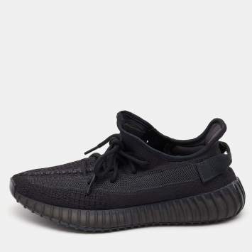 Pre Owned Yeezy x Adidas Black Knit Fabric Boost 350 V2 Onyx Sneakers Size 42 2/3