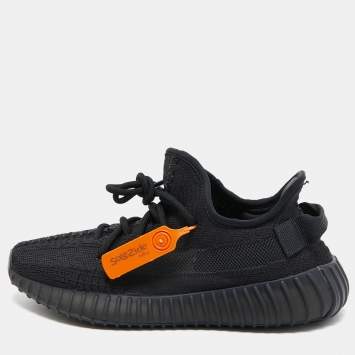 Pre Owned Yeezy x Adidas Black Knit Fabric Boost 350 V2 Onyx Sneakers Size 39 1/3