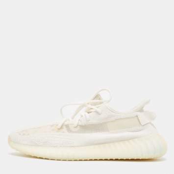 Pre Owned Yeezy X Adidas Off White Knit Fabric Boost 350 V2 Bone Sneakers Size 46 2/3