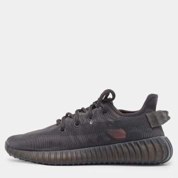 Pre Owned Yeezy x Adidas Black Mesh Boost 350 V2 Mono Cinder Sneakers Size 38