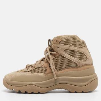 Pre Owned Yeezy x Adidas Beige Suede and Mesh Desert Boot Rock Sneakers Size 41 1/3