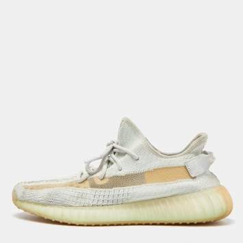 Pre Owned Yeezy x Adidas Light Green Knit Fabric Boost 350 V2 Hyperspace Sneakers Size 44