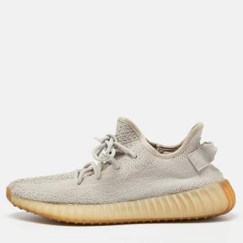 Pre Owned Yeezy x Adidas Grey Knit Fabric Boost 350 V2 Sesame Sneakers Size 41 1/3