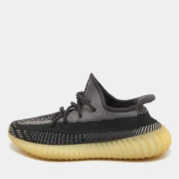 Pre Owned Yeezy x Adidas Black/Blue Knit Fabric Boost 350 V2 Carbon Sneakers Size 39 1/3 