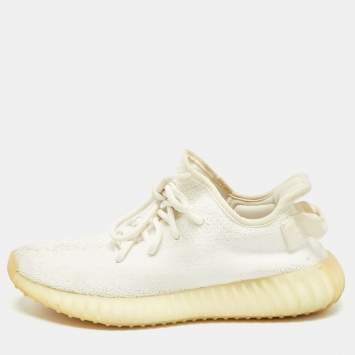 Pre Owned Yeezy x Adidas White Knit Fabric Boost 350 V2 Cream White Sneakers Size 39 1/3 