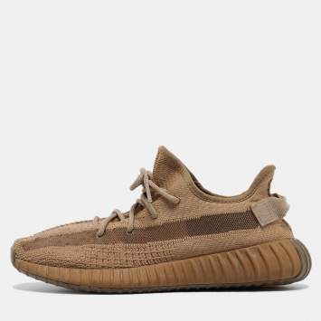 Pre Owned Yeezy x Adidas Brown Knit Fabric Boost 350 V2 Earth Sneakers Size 44