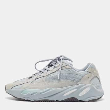 Pre Owned Yeezy x Adidas Blue Canvas and Suede Boost 700 V2 Hospital Blue Sneakers Size 45 1/3