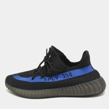 Pre Owned Yeezy x Adidas Navy Blue/Black Knit Fabric Boost 350 V2 Sneakers Size 46