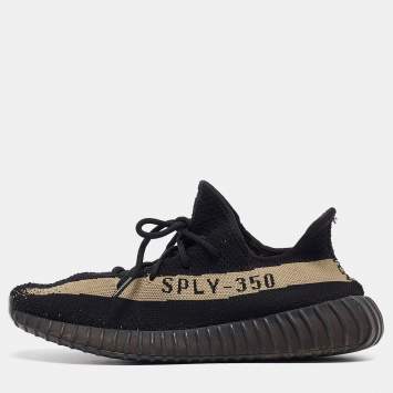 Pre Owned Yeezy x Adidas Black Knit Fabric Boost 350 V2 Core Black Sneakers Size 45 1/3