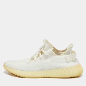 Pre Owned Yeezy x Adidas White Knit Fabric Boost 350 V2 Cream Sneakers Size 46