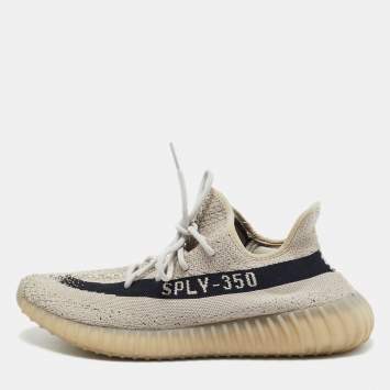 Pre Owned Yeezy x Adidas Grey/Black Knit Fabric Boost 350 V2 Slate Sneakers Size 46