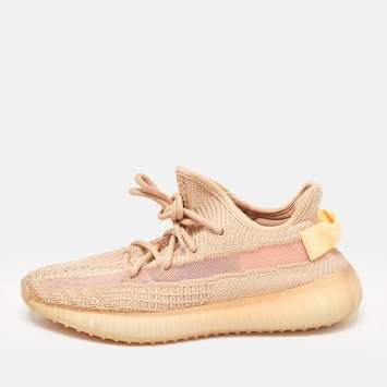 Pre Owned Yeezy x Adidas Orange Knit Fabric Boost 350 V2 Clay Sneakers Size 40